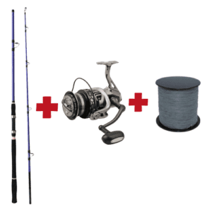Combo de caña + carrete + 300m de trenzado (0,60mm) | Pesca del Siluro a fondo y breakline.
