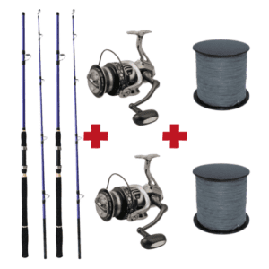 2 Combos de caña + carrete + hilo para siluro a fondo y breakline
