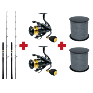 2 Combos de caña + carrete + 600m de trenzado (0,60mm) | Pesca del Siluro a lance y vertical