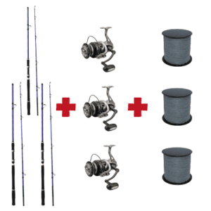 3 Combos de caña + carrete + hilo para siluro a fondo y breakline
