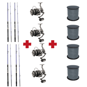 4 Combos de caña + carrete + hilo para siluro a fondo y breakline