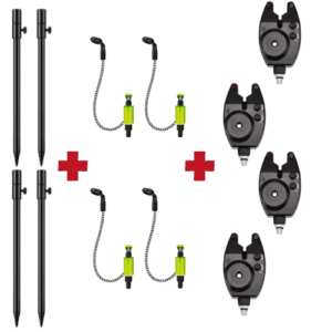 4 Kits de alarmas + picas + tensores para carpfishing